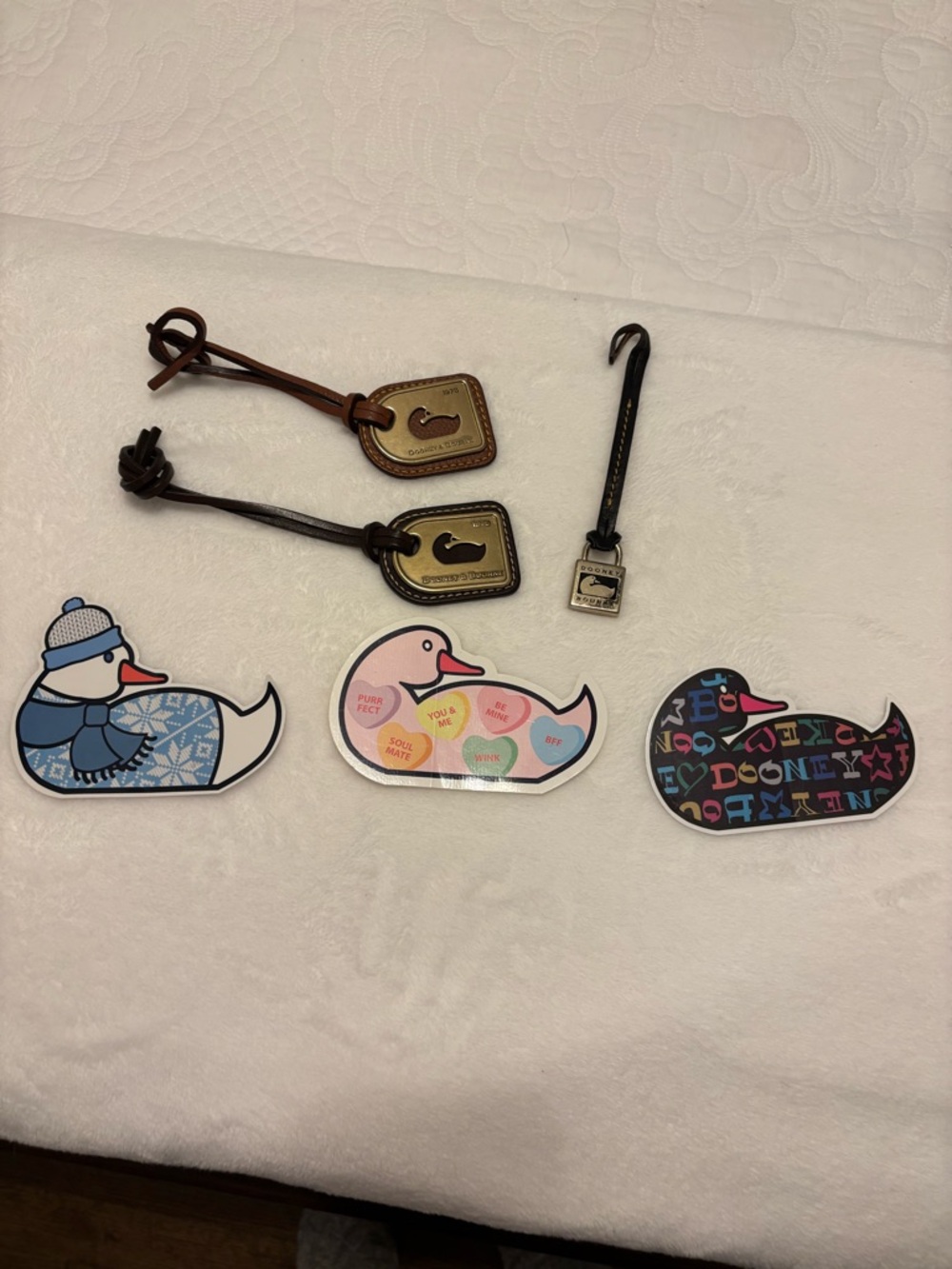 Dooney & Bourke Brown Leather Duck Key Fob with Gold Plaque